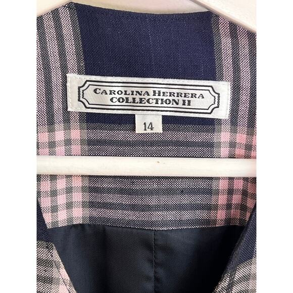 Carolina Herrera Collection II Vintage Plaid Button Up Blazer Navy/Pink 14 - Picture 5 of 10